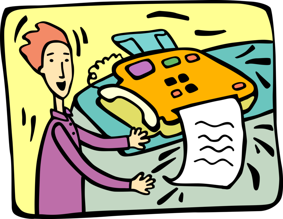 Vector Illustration of Office Fax Machine Receives Fax Transmission