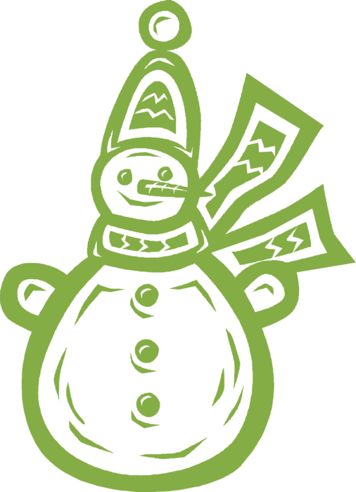 Vector Illustration of Snowman Anthropomorphic Snow Sculpture with Carrot Nose and Scarf