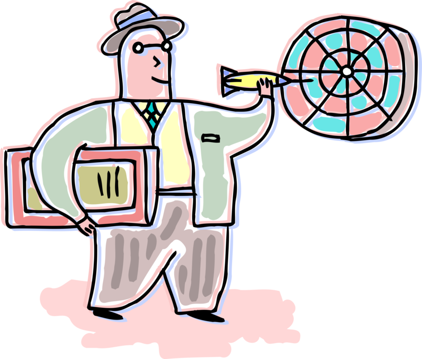 Vector Illustration of Businessman Plays Darts with Dart and Dartboard