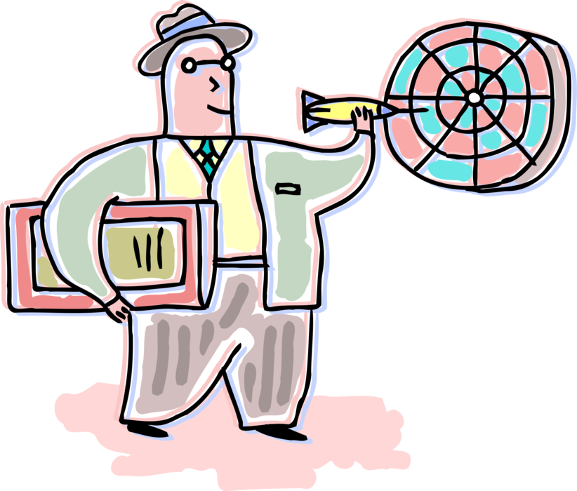 Vector Illustration of Businessman Plays Darts with Dart and Dartboard