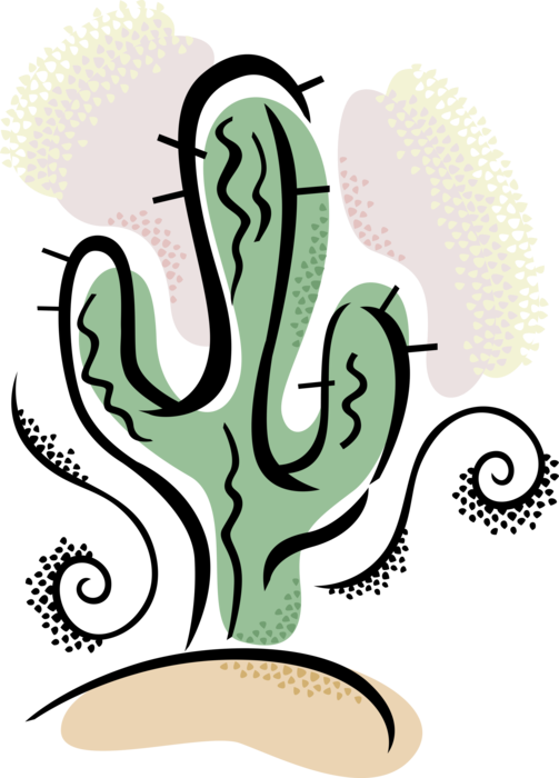 Vector Illustration of Desert Vegetation Succulent Cactus