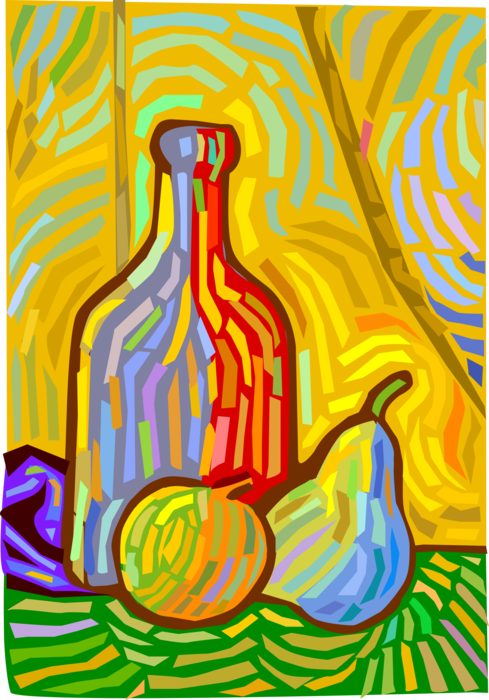 Vector Illustration of Fruit Apple and Pear with Glass Bottle