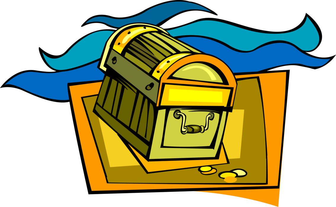 Vector Illustration of Buccaneer Pirate's Treasure Chest Holds Wealth and Great Riches