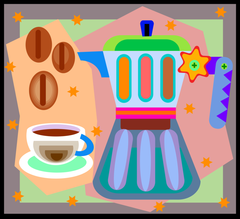 Vector Illustration of Coffee Pot Brews Fresh Coffee