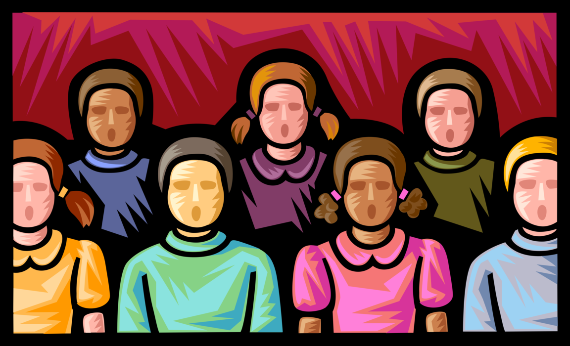 Vector Illustration of Choir Singers Sing Songs on Stage for Audience