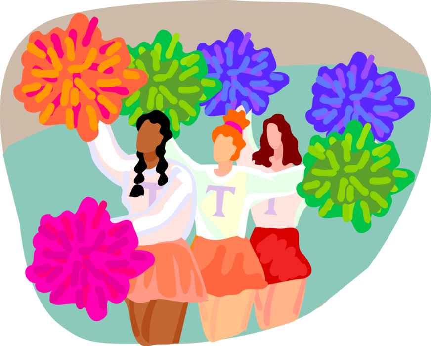 Vector Illustration of Cheerleaders Cheer and Show Team Support with Pom Poms