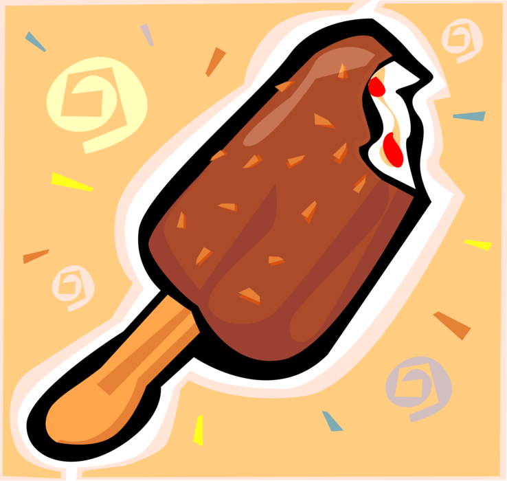 Vector Illustration of Frozen Dairy Bar Chocolate Coated Ice Cream Snack Treat on Stick