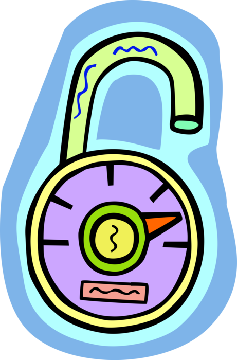 Vector Illustration of Combination Padlock Lock with Number Sequence Locking Device Provides Security