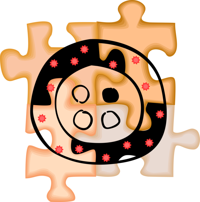 Vector Illustration of Small Fastener Button Overlaid on Puzzle Pieces