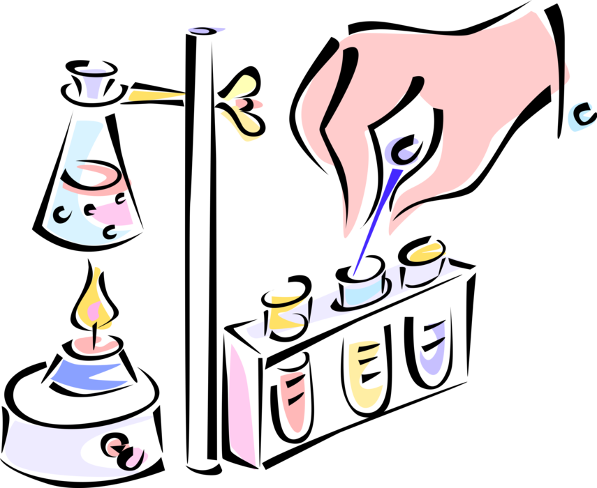 Vector Illustration of Hand with Pipette and Test Tubes or Culture Tube Laboratory Glassware