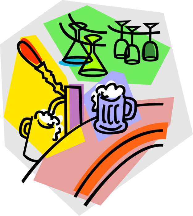 Vector Illustration of Pub or Bar Serves Alcohol Beverage Draft Beer or Ale in Barroom Tavern Drinking Establishment