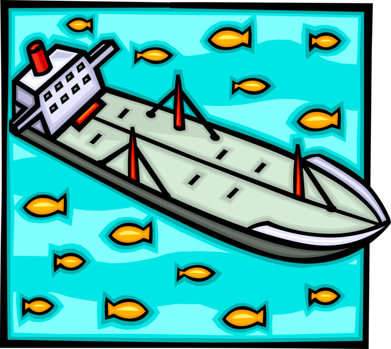 Vector Illustration of Merchant Ship Petroleum Crude Oil Tanker with Fish in Ocean