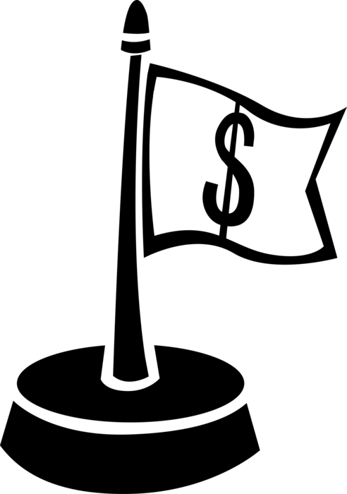 Vector Illustration of Financial Concept Waving Flag on Pole with Cash Money Dollar Sign