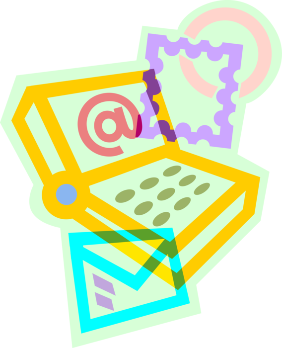 Vector Illustration of Computer Sends @ Email Electronic Mail Letter Envelope via Internet