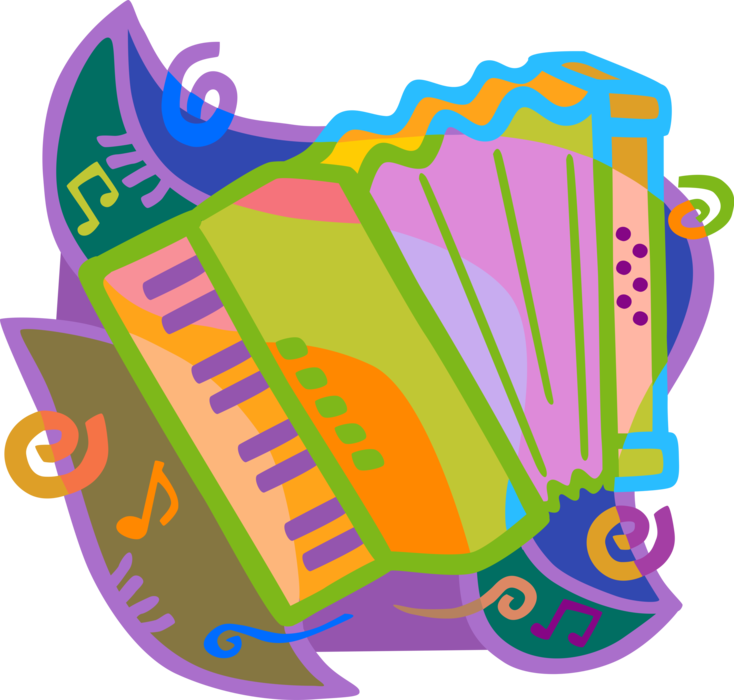 Vector Illustration of Accordion Bellows-Driven Musical Instrument