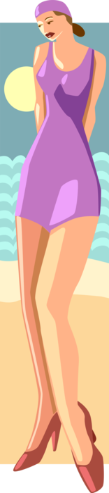 Vector Illustration of Posing on the Beach in Bikini