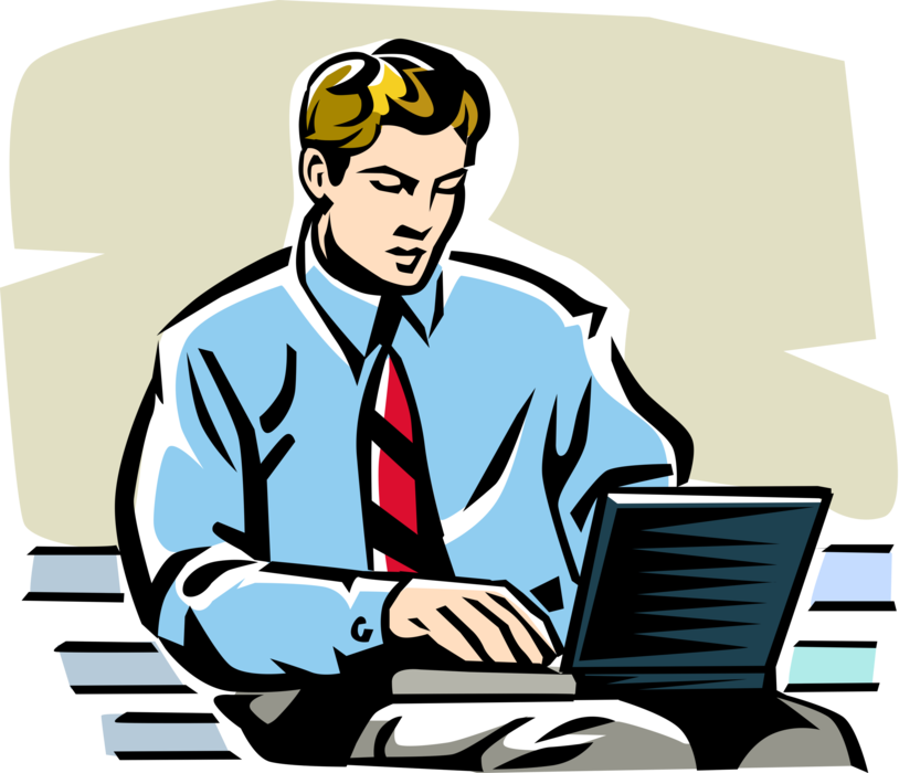 Vector Illustration of Office Worker with Portable Laptop Notebook Computer 