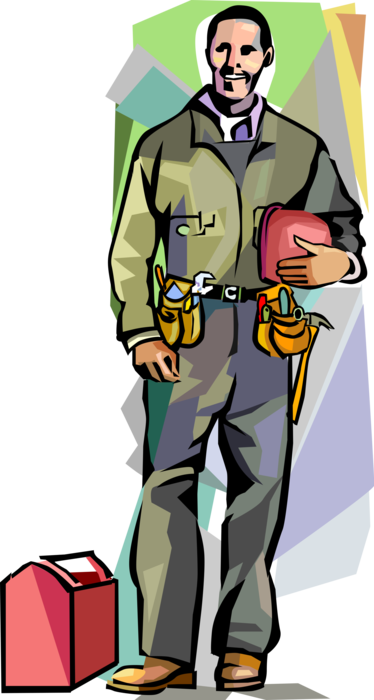 Vector Illustration of Construction Worker with Tool Belt and Tools