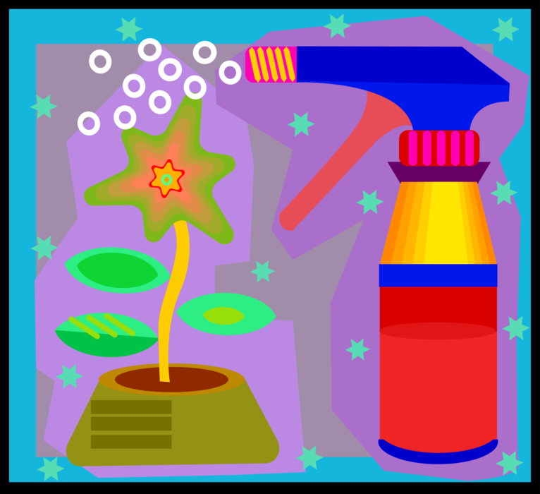 Vector Illustration of Potted Flower and Mist Spray Bottle