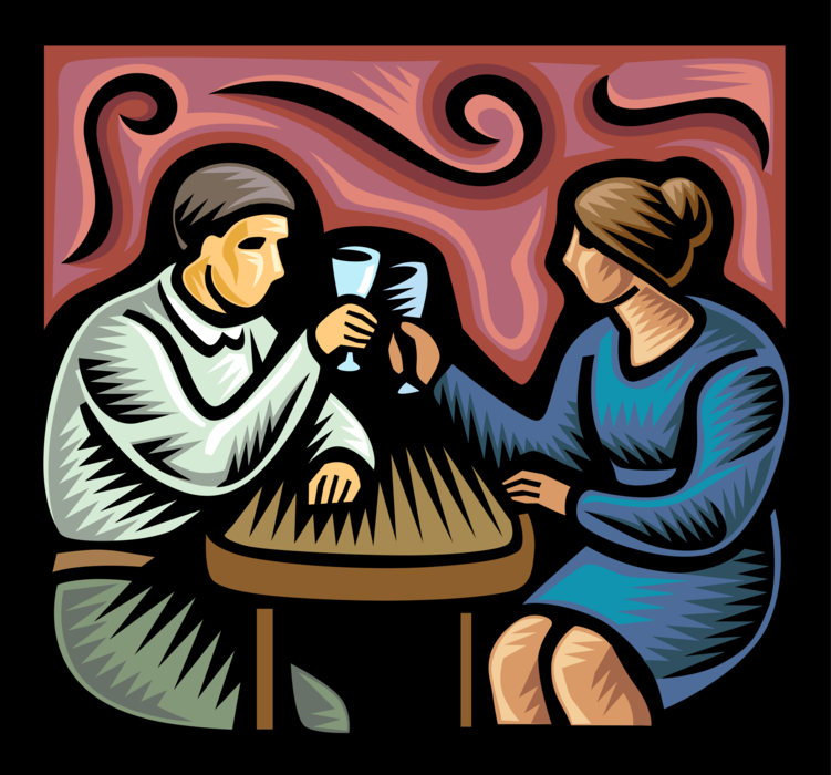 Vector Illustration of Romantic Couple with Wine Glasses Alcoholic Drink Toast Expression of Honor or Goodwill