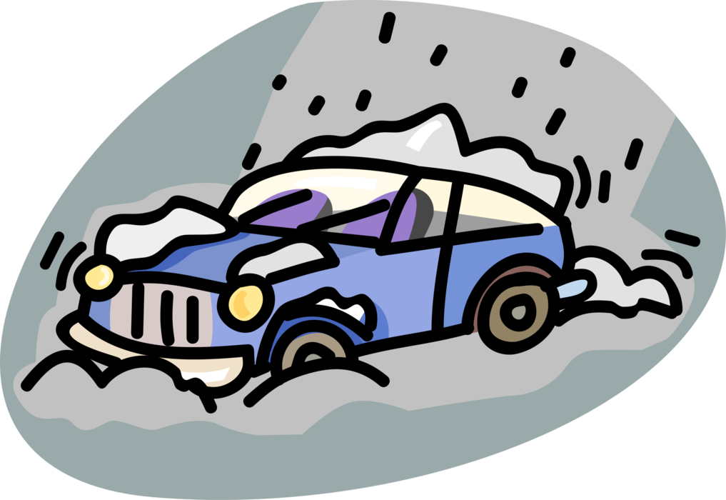 Vector Illustration of Automobile Motor Vehicle Car Stuck in Snow Storm