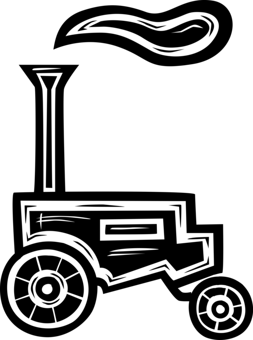 Vector Illustration of Antique Farming and Agriculture Equipment Farm Tractor