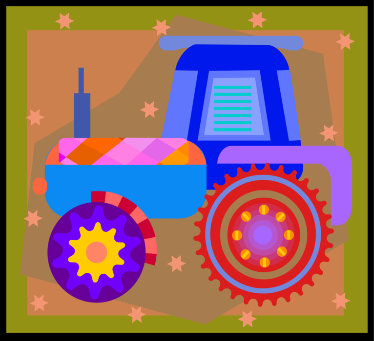 Vector Illustration of Agriculture and Farming Equipment Farm Machinery Tractor