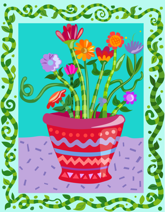 Vector Illustration of Potted Flowers in Flower Pot