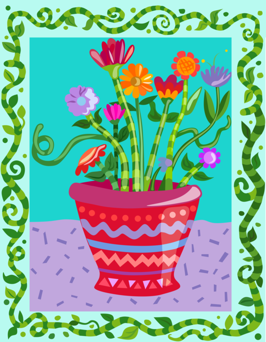 Vector Illustration of Potted Flowers in Flower Pot