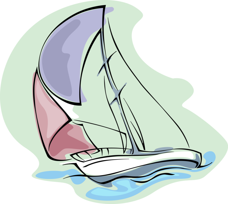 Vector Illustration of Sailboat Sailing Watercraft Vessel Under Sail