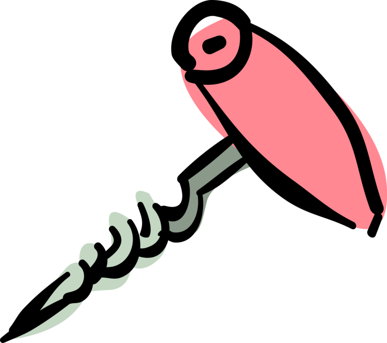 Vector Illustration of Corkscrew Tool Removes Corks from Wine Bottles
