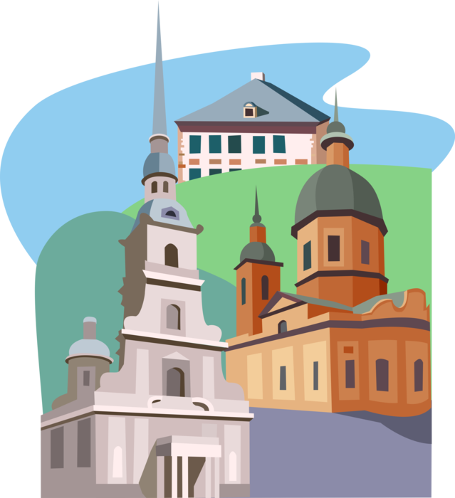 Vector Illustration of Summer Palace Peter the Great, Saint Petersburg Peter and Paul Fortress, Russia