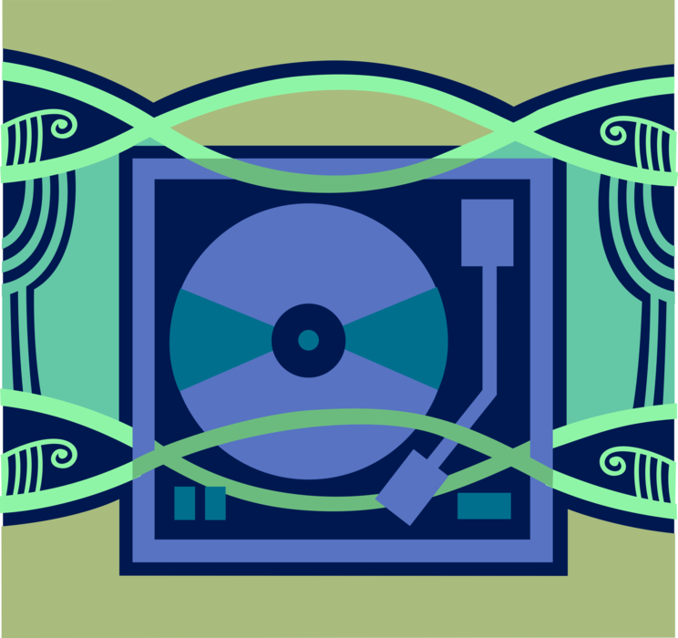 Vector Illustration of Musical Vinyl Record Player Turntable