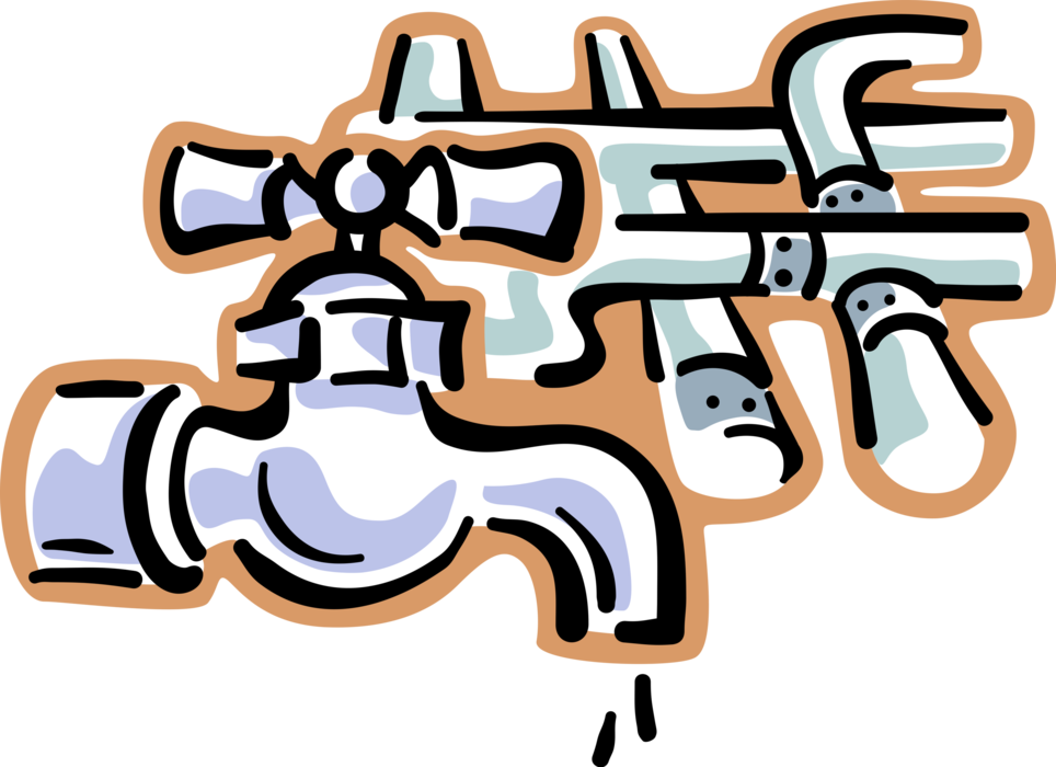 Vector Illustration of Sink Water Faucet Spigot and Plumbing Pipes