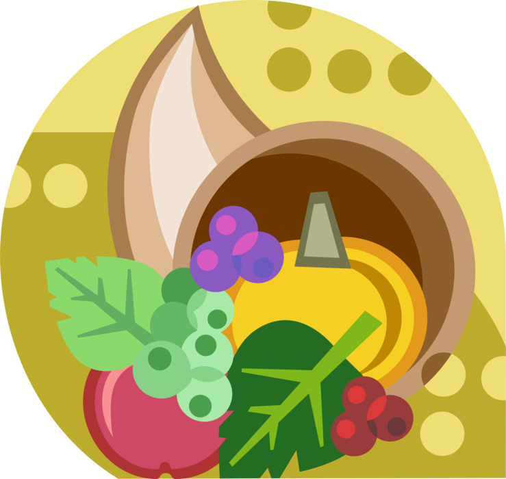 Vector Illustration of Cornucopia Horn of Plenty with Harvest Fruits and Vegetables