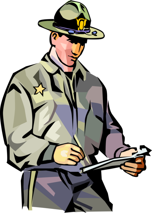 Vector Illustration of Law Enforcement Police Officer Writes Traffic Ticket for Violation