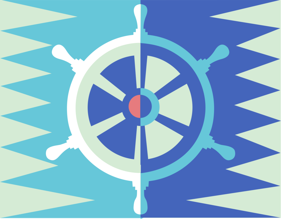 Vector Illustration of Ship's Helm Wheel or Boat's Wheel Steers Ship and Changes Vessel's Course