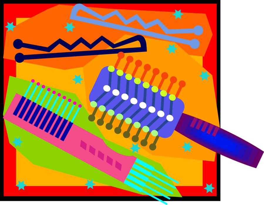 Vector Illustration of Personal Grooming Hairbrush, Comb and Accessories