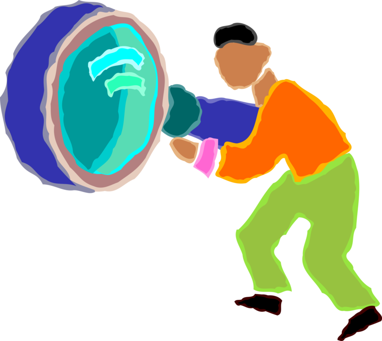 Vector Illustration of Looking for Clues with Magnification Through Convex Lens Magnifying Glass