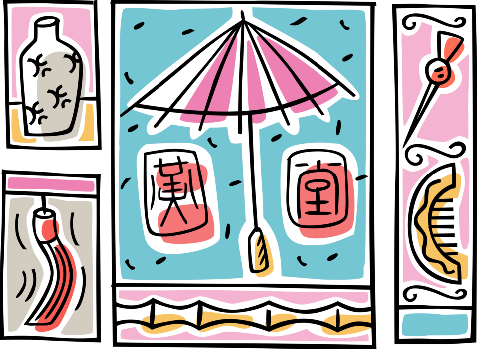 Vector Illustration of Chinese Umbrella or Parasol Rain Protection