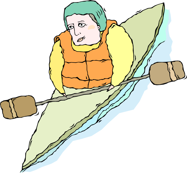 Vector Illustration of Kayaker Kayaking in Kayak with Paddle Oar