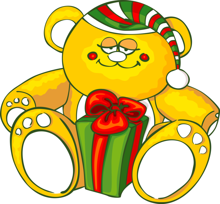 Vector Illustration of Festive Season Christmas Present Stuffed Animal Teddy Bear