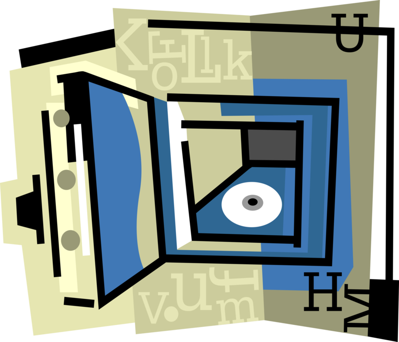 Vector Illustration of Safe or Vault Open with DVD Multimedia Software Storage Disc