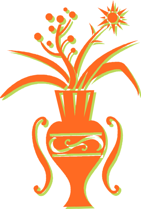 Vector Illustration of Cut Flowers in Ceramic Vase