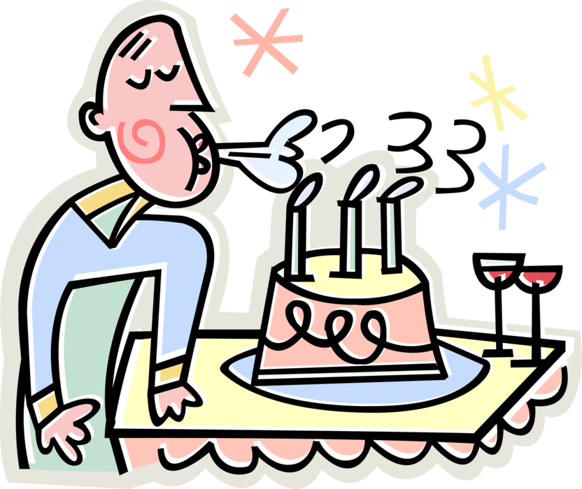Vector Illustration of Blowing Out Candles on Birthday Cake