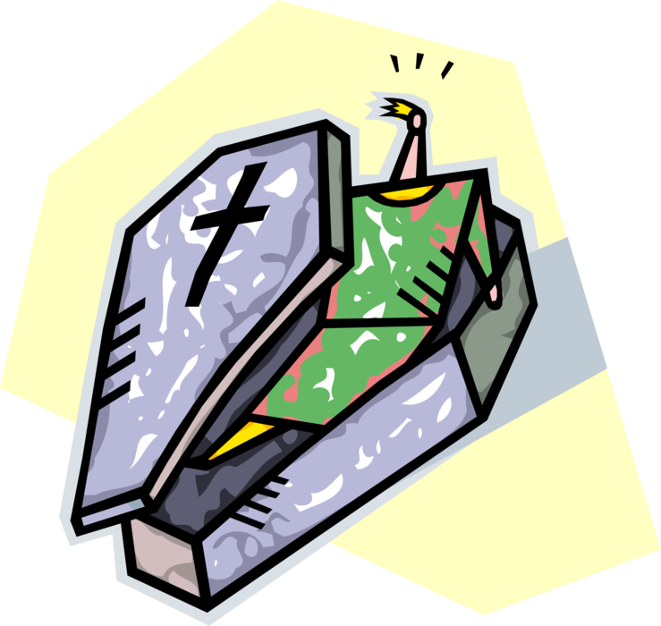 Vector Illustration of Coffin Burial Casket with Dead Body Rising