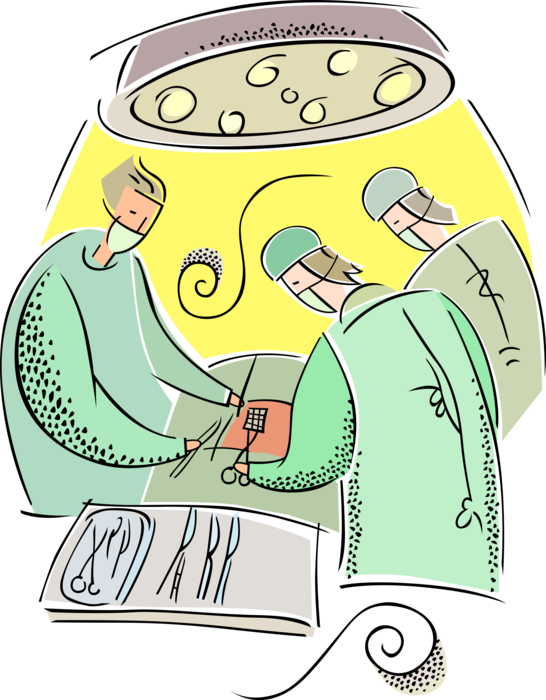 Vector Illustration of Hospital Operating Room Doctor Physician Surgeons Operate on Patient