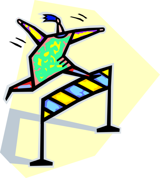 Vector Illustration of Track and Field Athletic Sport Contest Hurdler Jumps Over Hurdle in Race