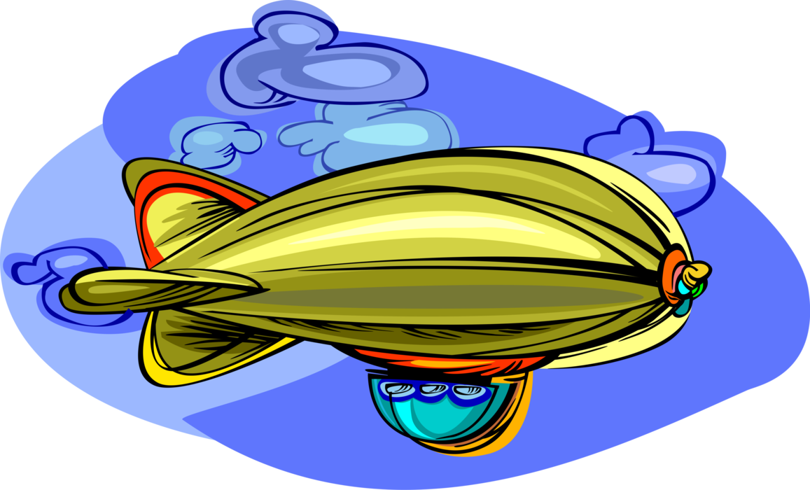 Vector Illustration of Dirigible or Blimp Airship Lighter-Than-Air Aircraft Navigate Under its Own Power