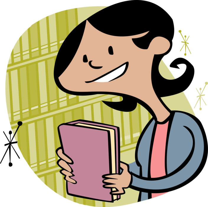 Vector Illustration of Librarian with Book in Library